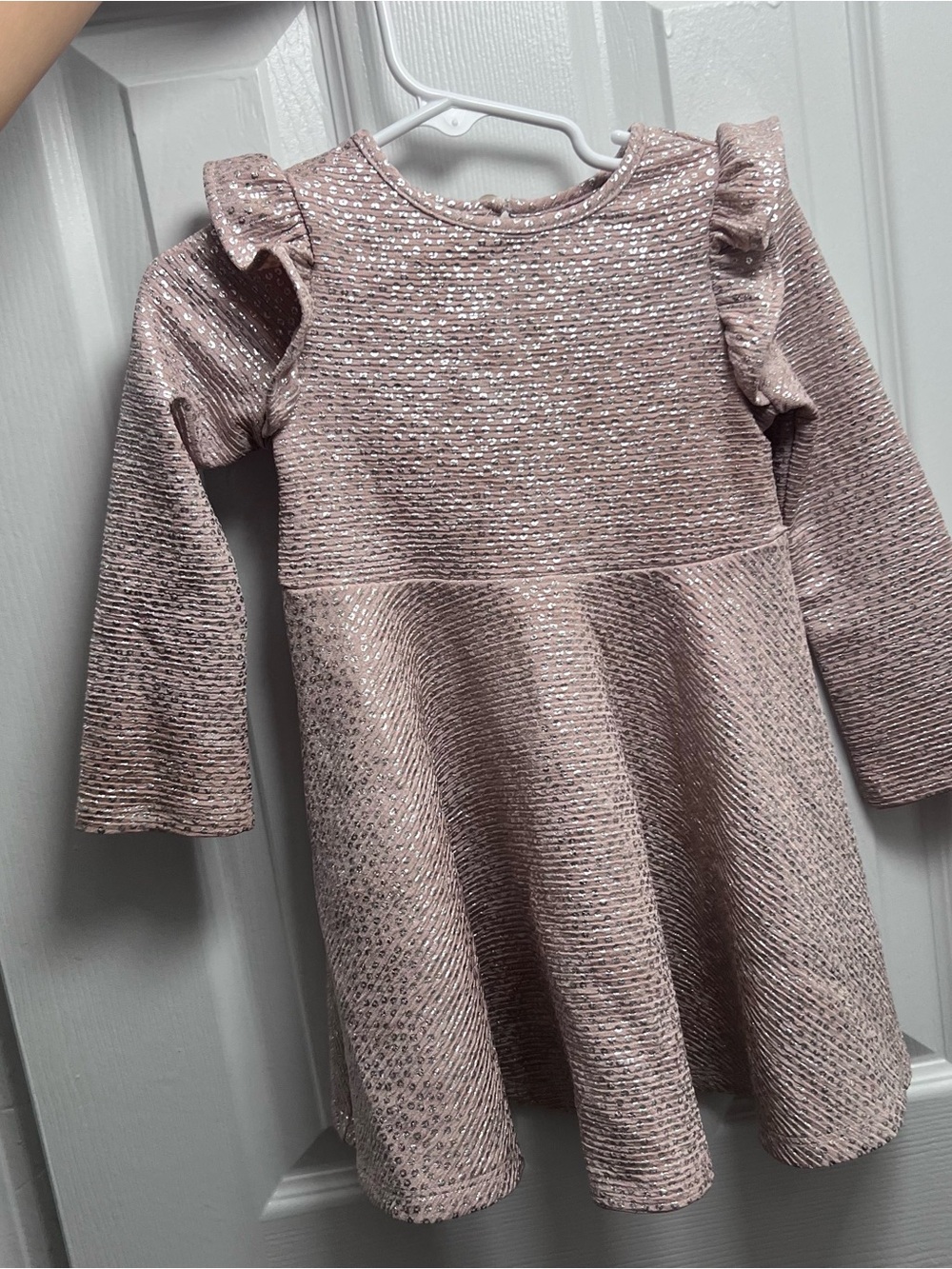 Kids Sparkle Ruffle-Shoulder Dress - Pink